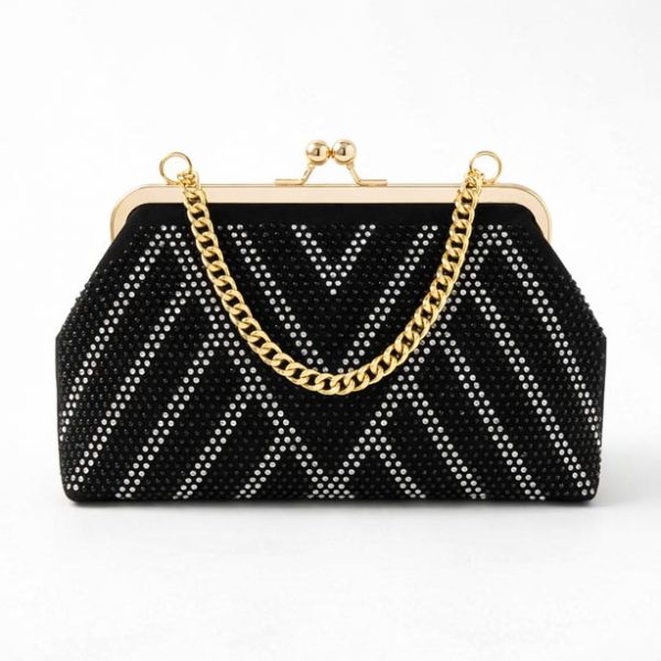 black-rhinestone-women-evening-bag (2) کیف مجلسی زنانه نگین دار مشکی