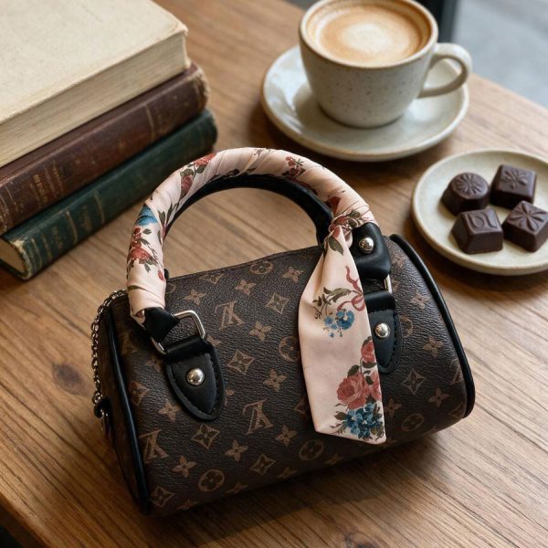 مینی کیف دخترانه بشکه‌ای دوشی با دسته روسری‌دار