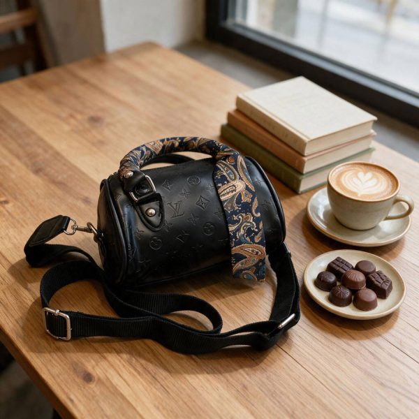 مینی کیف دخترانه بشکه‌ای دوشی با دسته روسری‌دار